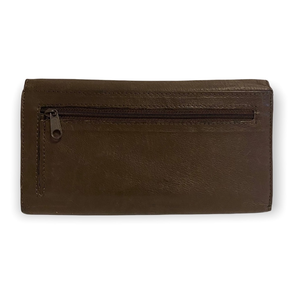 Brown Faux Leather Wallet with Embroidered Wolf On Front - Picture 3 of 5